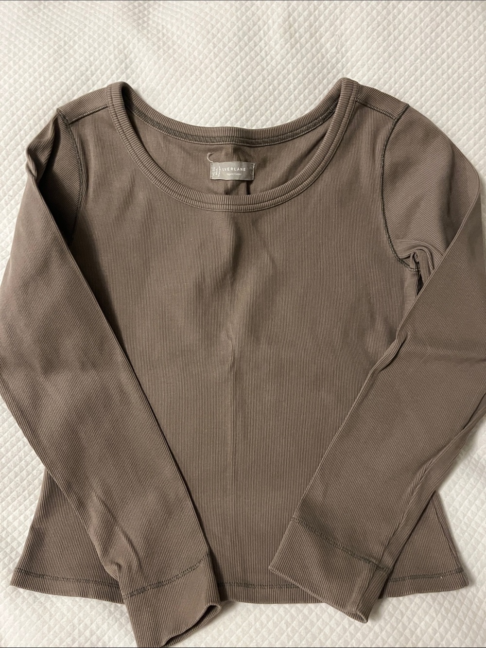 Everlane Taupe Ribbed Scoop-Neck Long Sleeve Top